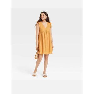 Knox Rose Womens M Dress Short Sahara Gold Eyelet Ruffle Boho Cutout NEW